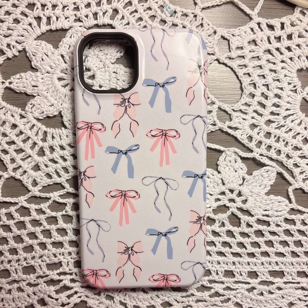 🎀Patterned 15 plus Phone Case with Pink and Blue Bows🎀